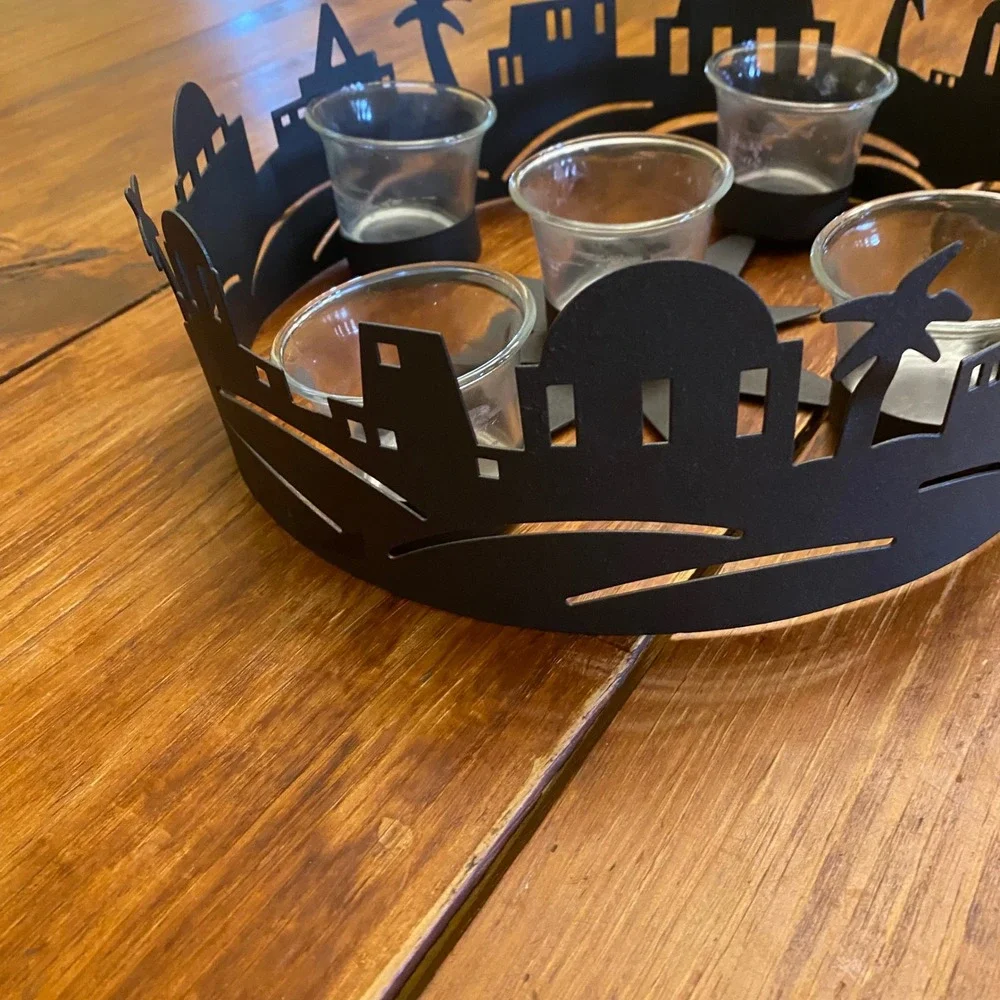 Bethlehem Black Metal Silhouette Candle‎ Holder with 5 Glass Votives